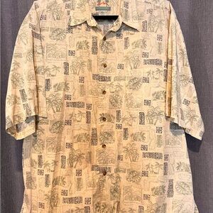 Reyn Spooner Tan and Olive Tropical Print Shirt